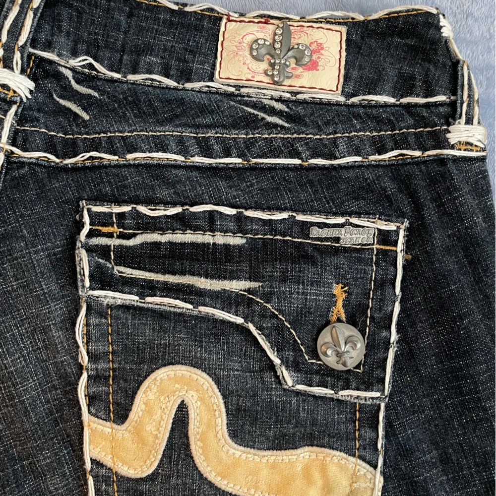 y2k Stella Laguna Beach Dark Blue Jeans with Cream Accent